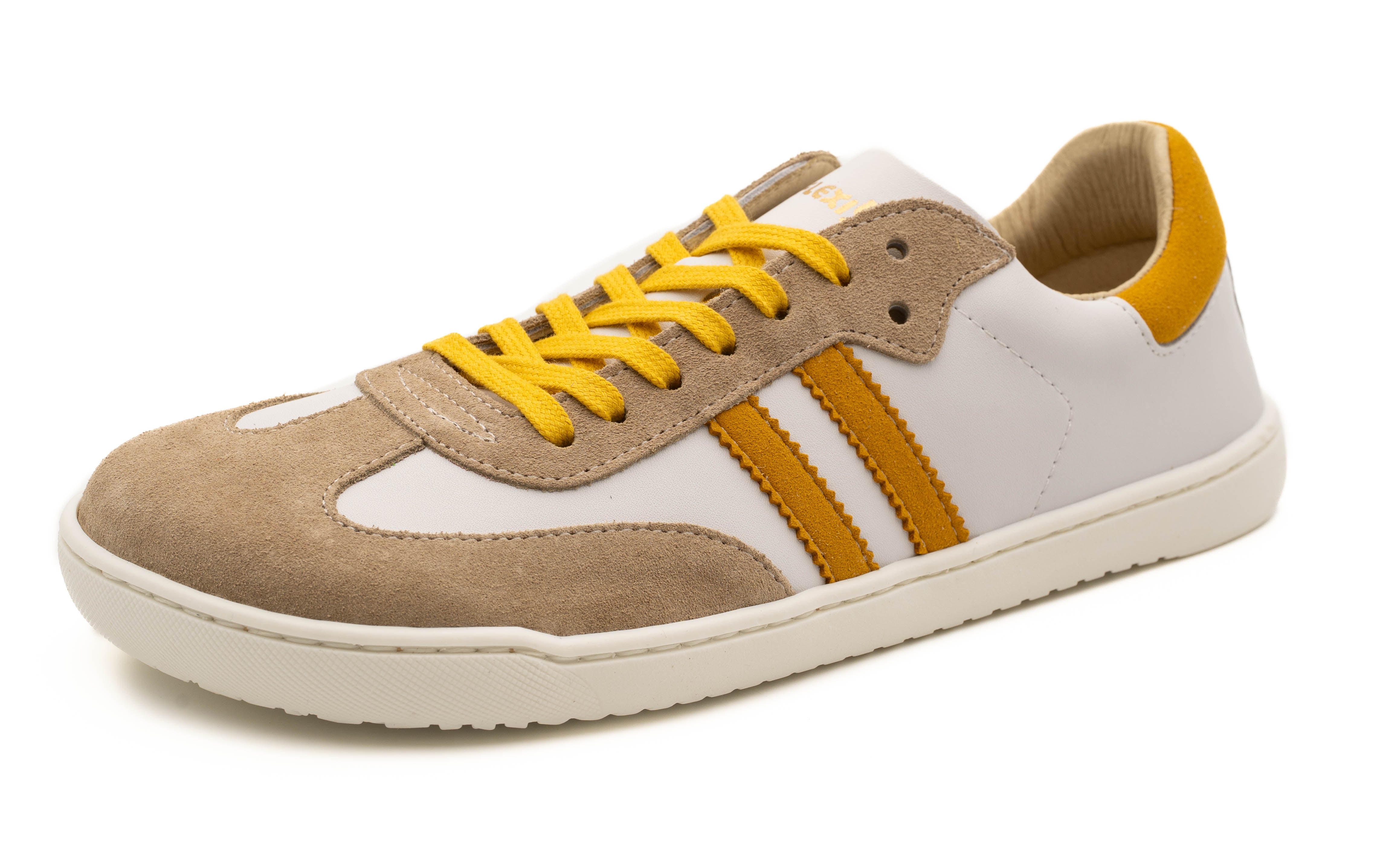 Deportiva barefoot 9028-XL horma ancha microfibra Arena/Blanco/Mostaza - Ohana Barefoot