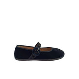 Merceditas barefoot de terciopelo Negro con hebilla y ojales