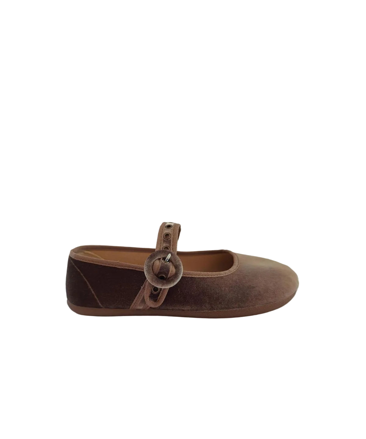 Merceditas barefoot de terciopelo en color Taupe con hebilla y ojales - Ohana Barefoot