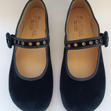 Merceditas barefoot de terciopelo Negro con hebilla y ojales