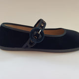Merceditas barefoot de terciopelo Negro con hebilla y ojales