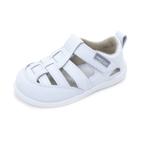 SANDALIA RESPETUOSA DE PIEL ZAPYFLEX BLANCO 3 TIRAS